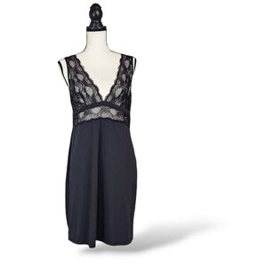 Calvin Klein Lace Slip Sleepware Dress, Lacey Front Back Deep V Cuts. Sz Medium